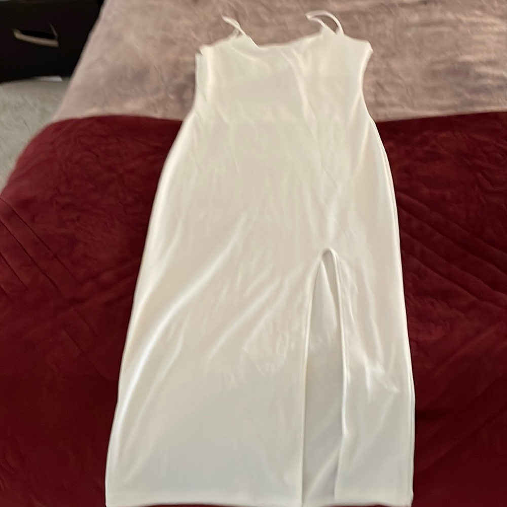 Off white spaghetti strap form fitting dress